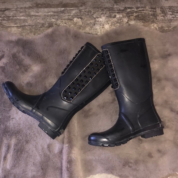 BCBGMaxAzria Shoes - BCBGMAXAZRIA Black Studded Grommet Rainboots